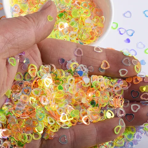 Lentejuelas Corazón Hueco Holográficas de PVC Purpurina Forma de Corazón para Decoración de Uñas DIY Materiales de Relleno Artesanales Accesorios Hechos a Mano