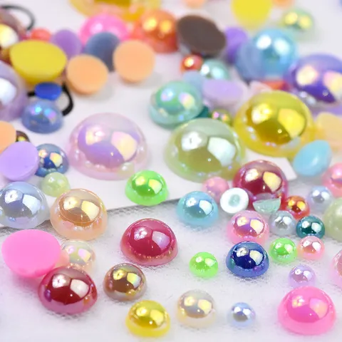Perles d'Imitation en Acrylique Demi-Rondes Plates Colorées Patches pour Coque de Téléphone DIY Accessoires d'Artisanat