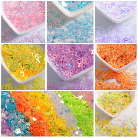 Paillettes de Nail Art en Forme de Cœur Étoile Papillon Feuille d'Érable PVC Irisé Flacons de Paillettes pour Manucure DIY