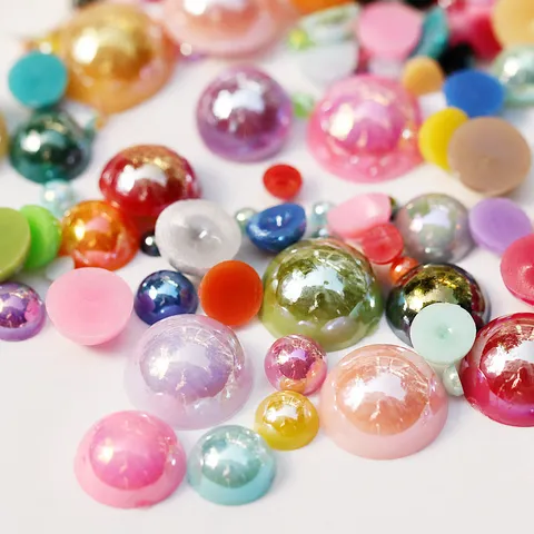 Perles d'Imitation en Acrylique Demi-Rondes Plates Colorées Patches pour Coque de Téléphone DIY Accessoires d'Artisanat