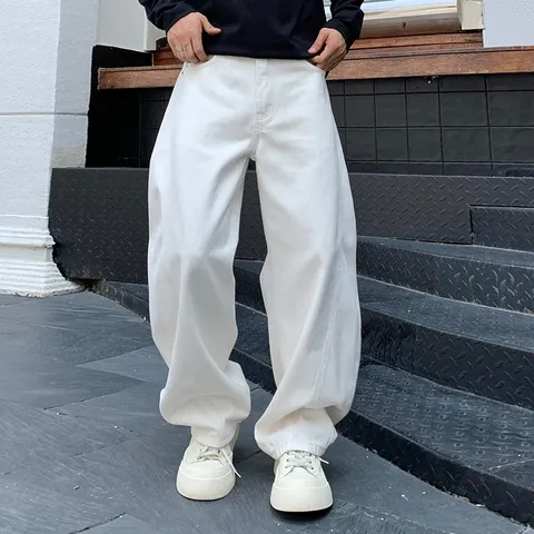 Pantalon en Denim Ample et Incurvé Style High Street Américain pour Hommes Jean Banane Droit Casual Pantalon Streetwear Vintage