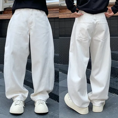 Pantalon en Denim Ample et Incurvé Style High Street Américain pour Hommes Jean Banane Droit Casual Pantalon Streetwear Vintage