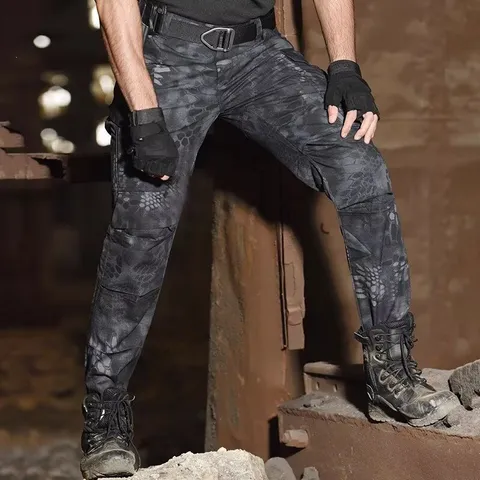 Herren Taktische Cargohose Mehrfachtaschen Tarnung Outdoor Wandern Hose Vintage Verschleißfest Lässig Gerade Passform