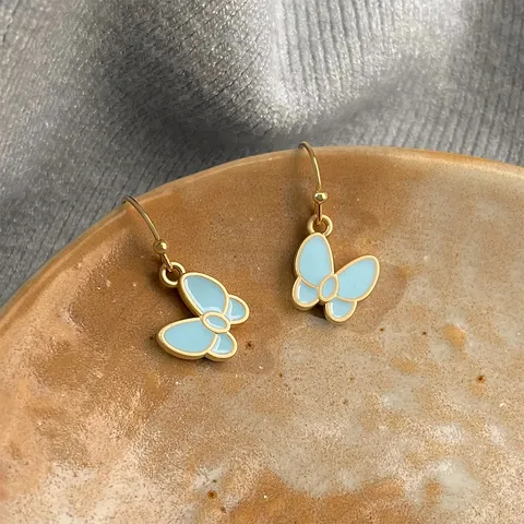 Elegant Copper Enamel Glaze Butterfly Drop Earrings Mint Green Butterfly Hook Earrings Fresh Sweet Summer Jewelry Gift For Women