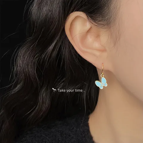 Elegant Copper Enamel Glaze Butterfly Drop Earrings Mint Green Butterfly Hook Earrings Fresh Sweet Summer Jewelry Gift For Women