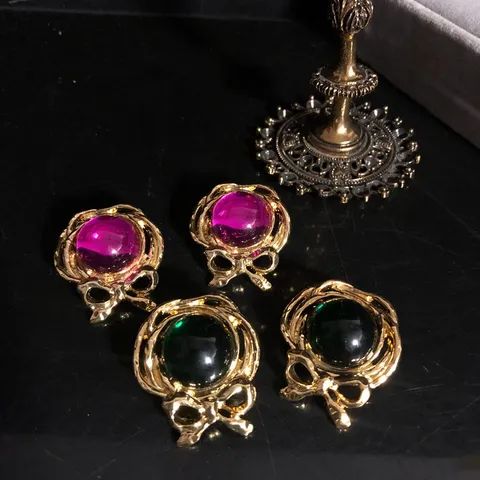 Retro Palacio Estilo Lazo Cristal Pendientes de Boton Elegante Lujo Metal Aleacion Pendientes Mujer Moda Joyeria Regalo