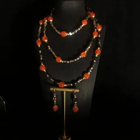 Vintage Lange Perlenkette Und Passende Ohrringe Set Kürbis Glasperle Pullover Kette Mode Schmuck Für Damen