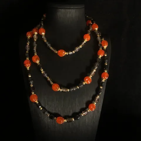 Vintage Lange Perlenkette Und Passende Ohrringe Set Kürbis Glasperle Pullover Kette Mode Schmuck Für Damen