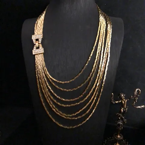 Conjunto de Collar y Pulsera de Cadena de Cobre Multicapa Bañado en Oro Strass Joyería de Moda Personalizada