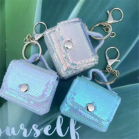 Portachiavi con Mini Pochette di Paillettes alla Moda Borsa per Auricolari in Pelle Portamonete Ciondolo Accessori Regalo per Donna Ragazze