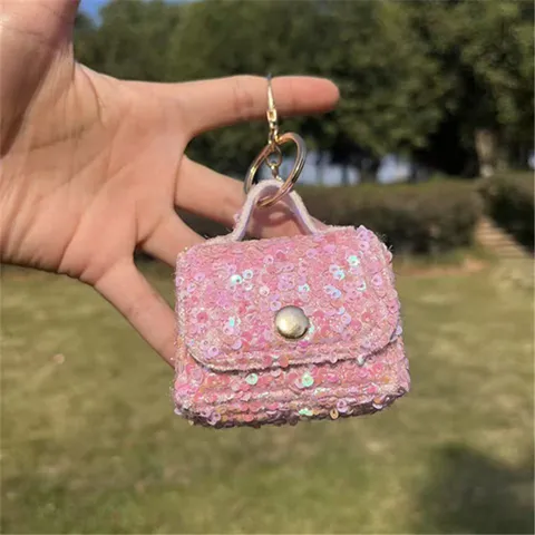 Portachiavi con Mini Pochette di Paillettes alla Moda Borsa per Auricolari in Pelle Portamonete Ciondolo Accessori Regalo per Donna Ragazze
