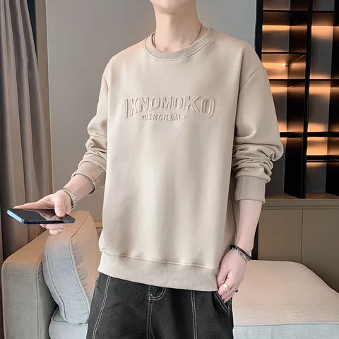 Herren Schweres Rundhals Sweatshirt Herbst Winter Lässig Locker Langarm Pullover Mit Geprägtem Buchstaben Design