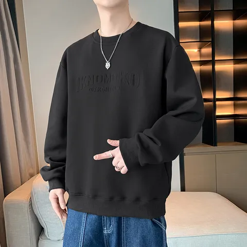 Herren Schweres Rundhals Sweatshirt Herbst Winter Lässig Locker Langarm Pullover Mit Geprägtem Buchstaben Design