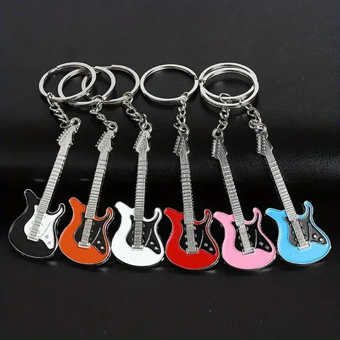 Creatieve Metalen Gitaar Sleutelhanger Meerkleurig Muziekinstrument Hanger Sleutelhanger Mode Tas Hangend Ornament Sieraden Cadeau
