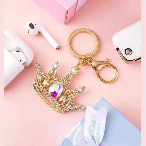 Kroon Strass Sleutelhanger Metaal Verguld Sparklen Kristall Tas Bedel Auto Sleutel Ring Hanger Mode Sieraden Cadeau