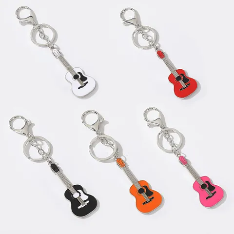 Creatieve Metalen Gitaar Sleutelhanger Legering Muziekinstrument Tassenhanger Gepersonaliseerde Sleutelloos