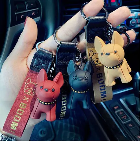 Schattig Franse Bulldog Cartoon Sleutelhanger PU Leer Puppy Auto Sleutelhanger Creatieve Schooltas Tas Charme Sleutelhanger