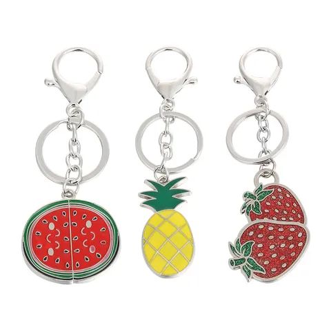 Metalen Cartoon Fruit Sleutelhanger Hanger Watermeloen Aardbei Ananas Sleutelhanger Leuke Tas Charm Auto Sleutelring Cadeau