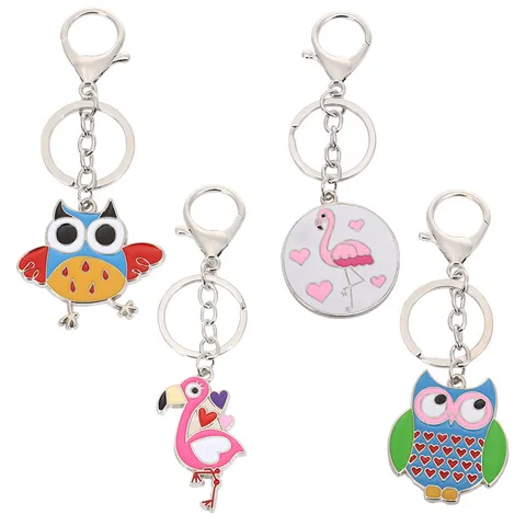 Metalenschlüsselkenmerk Schattige Uil Flamingo Geëmailleerde Sleutelhanger Tas Hanger