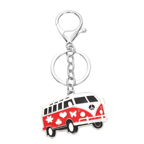 Retro Minibus Camper Metaal Sleutelhanger Moffellak Schattige Cartoon Bus Autoring Tas Hanger Mode Sieraden Cadeau
