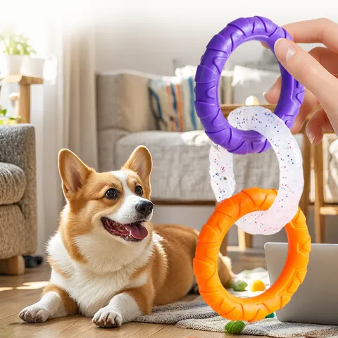 Jouet à Mâcher pour Chien Anneau d'Entraînement Interactif TPR Multicolore Anneau de Traction pour Nettoyage des Dents