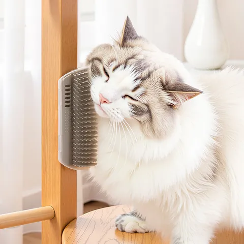 Brosse de Massage pour Chat d'Angle Brosse à Gratter en Silicone Douce Peigne d'Épilation Fournitures de Toilettage pour Animaux