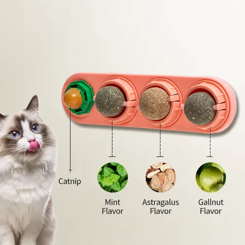 Jouet Mural Balles Herbe à Chat Rotatif Menthe Actinidia Gall Fruit Bonbon pour Chat Dentition Divertissement Jouet pour Animal
