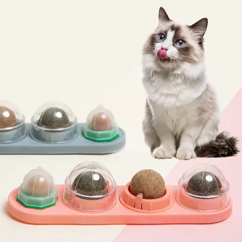 Jouet Mural Balles Herbe à Chat Rotatif Menthe Actinidia Gall Fruit Bonbon pour Chat Dentition Divertissement Jouet pour Animal