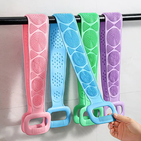 Brosse de Bain en Silicone pour Maison Longue Bande Particules de Massage Double Face Corps Exfoliant Ceinture de Douche