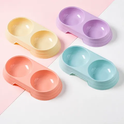 Gamelle Double en Plastique pour Animal de Compagnie Couleur Macaron Mignonne pour Chats et Chiens