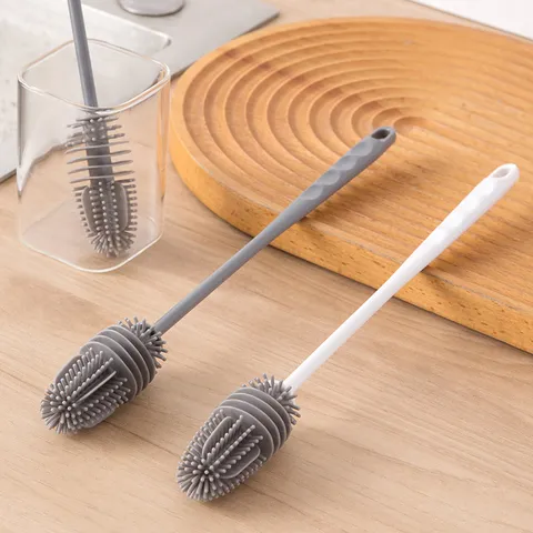 Brosse à Tasse en Silicone à Long Manche Nettoyant Multifonctionnel pour Bouteille d'Eau Outil de Nettoyage de Cuisine pour Théière en Verre Bouteille de Lait