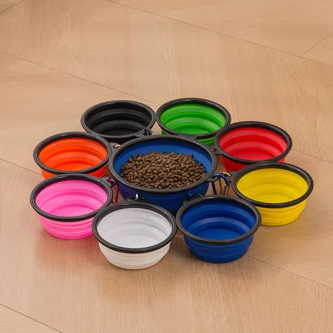 Gamelle Pliante Portable en Silicone pour Animal de Compagnie Voyage en Plein Air Bol d'Alimentation et d'Eau pour Chien avec Mousqueton