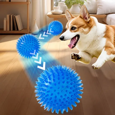 Jouet à Mâcher pour Chien Balle à Picots Interactive Grinçante Jouet de Dentition Balle en Caoutchouc Élastique pour Petits Grands Chiens