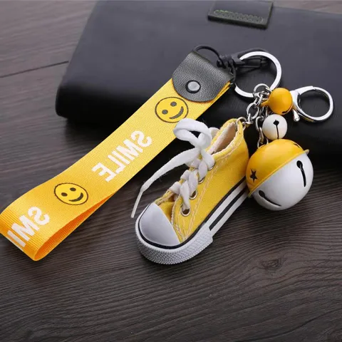 Mini Toile Chaussures Porte-clés Créatif Mignon Sac Pendentif Ruban Métal Cloche Porte-clés Mode Voiture Porte-clés Accessoires Cadeau