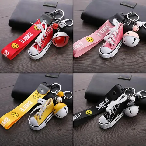 Mini Toile Chaussures Porte-clés Créatif Mignon Sac Pendentif Ruban Métal Cloche Porte-clés Mode Voiture Porte-clés Accessoires Cadeau