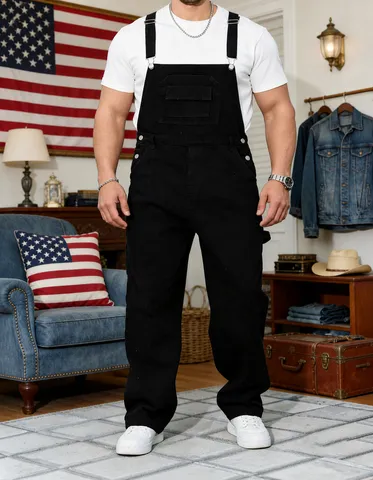 Salopette in Denim Casual da Uomo Taglie Forti High Street Largo Gamba Dritta Pantaloni Lunghi da Lavoro