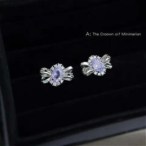 Élégantes Boucles d'Oreilles Clous Nœud Strass Violet Ajouré en Cuivre Luxueuses Boucles d'Oreilles Géométriques Incrustées de Strass Cristal pour Femme Bijoux Cadeau