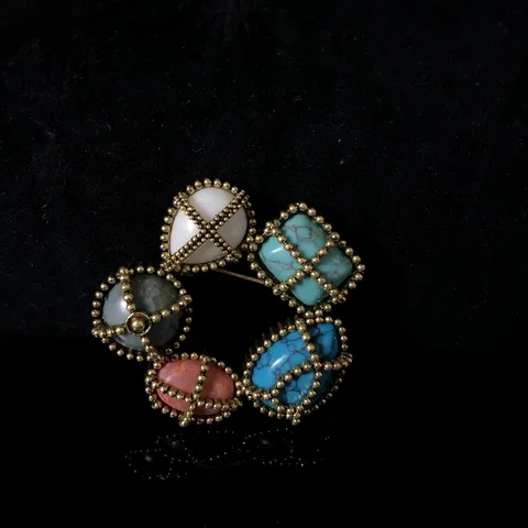 Vintage Retro Epichrisomeno Krama Polychromo Stras Anthiki Brooch Pin Eleganta Moda Kosmimata Accessories Gia Gynekes