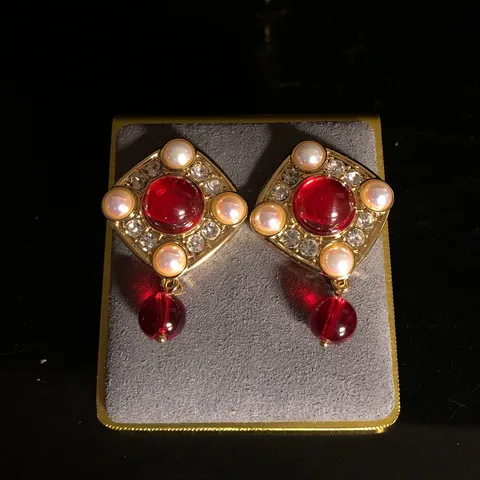 Pendientes colgantes de vidrio de color de perla artificial de diamantes de imitación de aleación de estilo vintage Joyería de moda para mujer