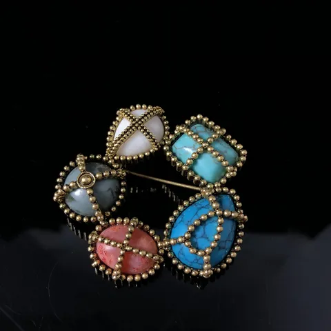 Vintage Retro Epichrisomeno Krama Polychromo Stras Anthiki Brooch Pin Eleganta Moda Kosmimata Accessories Gia Gynekes