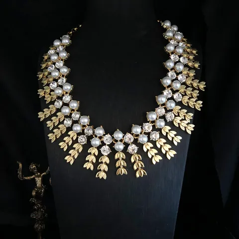 Conjunto de Joyas de Collar y Pendientes de Borla de Espiga de Trigo de Aleación Vintage con Perla Artificial y Strass