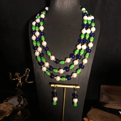 Vintage Buntglas Glasperlen Mehrschichtige Halskette Passendes Ohrringe Set Elegantes Mode Schmuck Geschenk Für Damen