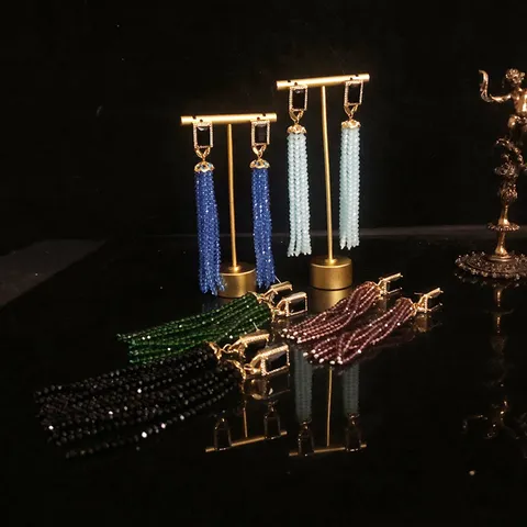 Retro Largos Pendientes Colgantes con Borla Para Mujeres Cobre Strass Coloridos Cuenta de Vidrio Fleco Joyería Regalo