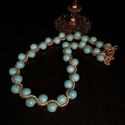 Vintage Retro Hecho A Mano Tejido Turquesa Lapislázuli Collar Pendientes Conjunto Antiguo Oro Aleación Joyas Conjunto Para Mujeres Regalo