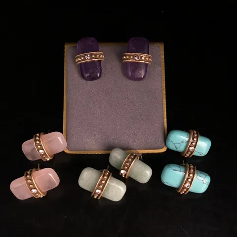 Pendientes de Botón de Piedras Preciosas de Cobre Vintage Poste de Plata 925 Rectángulo Turquesa Cristal Rosa Jade Verde Ametista Joyería de Mujer
