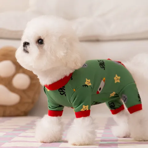 Space Exploration Theme Pet Dog Jumpsuit Winter Warm Small Medium Dog Four Legged Clothes Polyester Printed Dog Pajamas