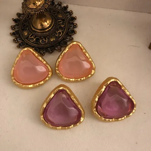 Pendientes de Botón Geométricos Efecto Gelatina Vintage Aleación Borde Dorado Retro Rosa Púrpura Regalo de Joyería de Moda