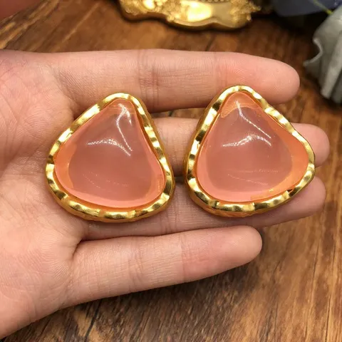 Pendientes de Botón Geométricos Efecto Gelatina Vintage Aleación Borde Dorado Retro Rosa Púrpura Regalo de Joyería de Moda