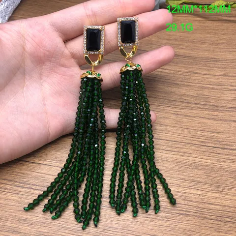 Retro Largos Pendientes Colgantes con Borla Para Mujeres Cobre Strass Coloridos Cuenta de Vidrio Fleco Joyería Regalo