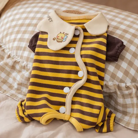 Haustier Hund Katze Overall Herbst Winter Warme Kleidung Biene Blumenmuster Vierbeinige Bekleidung Für Kleine Mittlere Hunde Welpen Schlafanzug
